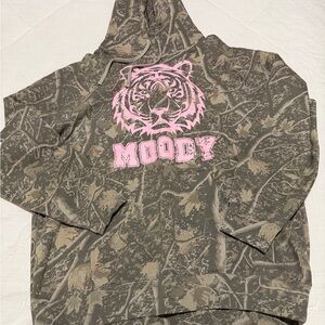Oversized Camouflage Hoodie with Moody Pink Tiger Graphic